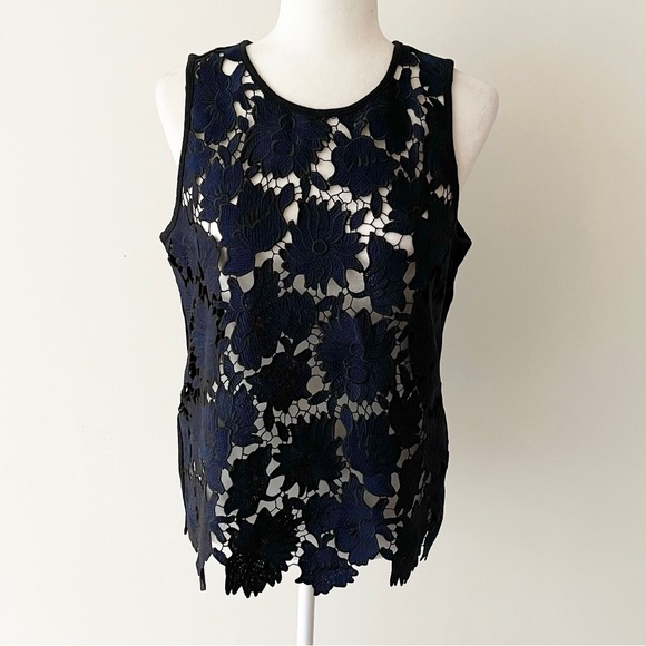 NWOT Anthropologie Postmark | Blue/Black Koria Embroidered Lace Sleeveless Top - Picture 4 of 14